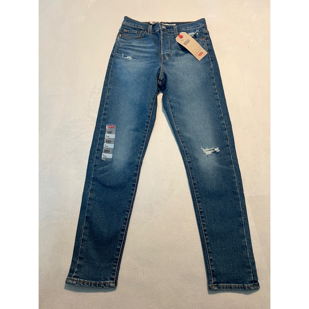 Levis Wedgie Skinny High Rise Distressed Blue Jeans Button Fly W26 L26 NWT - Picture 13 of 14